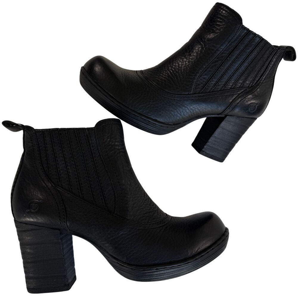 Born Beebe Black Leather Heeled Chelsea Ankle Boots Women’s Size US 7 / EU 38